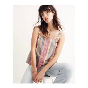Madewell Rainbow Stripe Button-Front Tank Top Size XXS Linen Blend